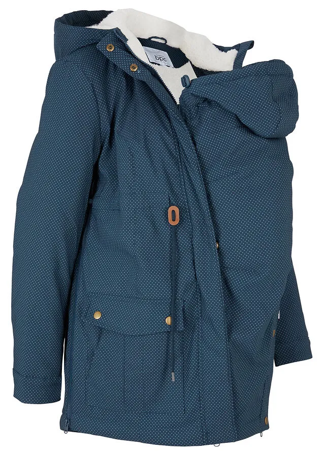 Chaqueta premamá/de porteo con forro polar Azul marino de lunares