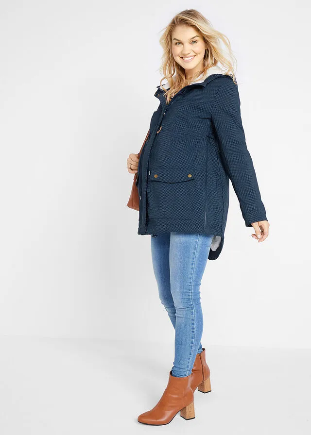 Chaqueta premamá/de porteo con forro polar Azul marino de lunares