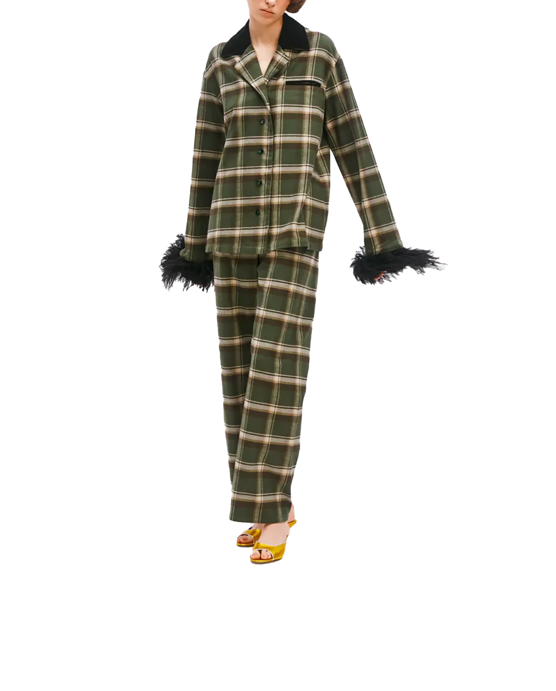 CHECKED COTTONFLANNEL SET WITH DETACHABLE FEATHERS. SLEEPER