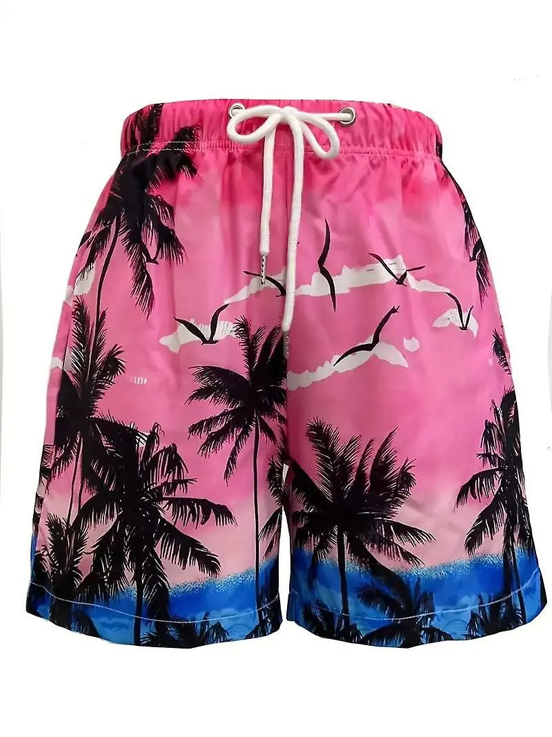 Cocotero Patrón Estampado Bañador Hombre Pantalones cortos de playa con cordón de secado rápido para verano