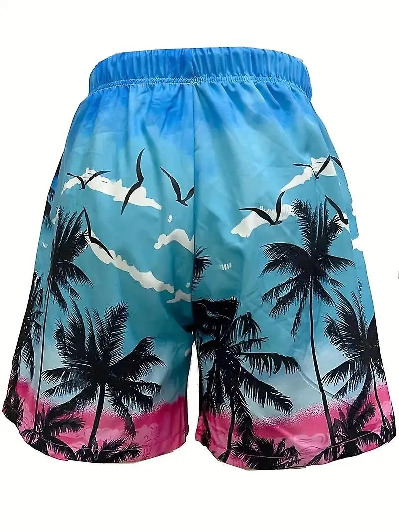 Cocotero Patrón Estampado Bañador Hombre Pantalones cortos de playa con cordón de secado rápido para verano