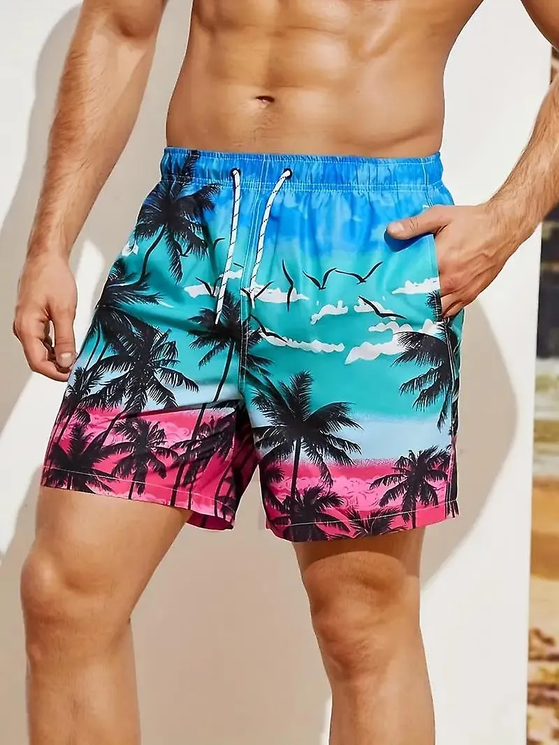 Cocotero Patrón Estampado Bañador Hombre Pantalones cortos de playa con cordón de secado rápido para verano