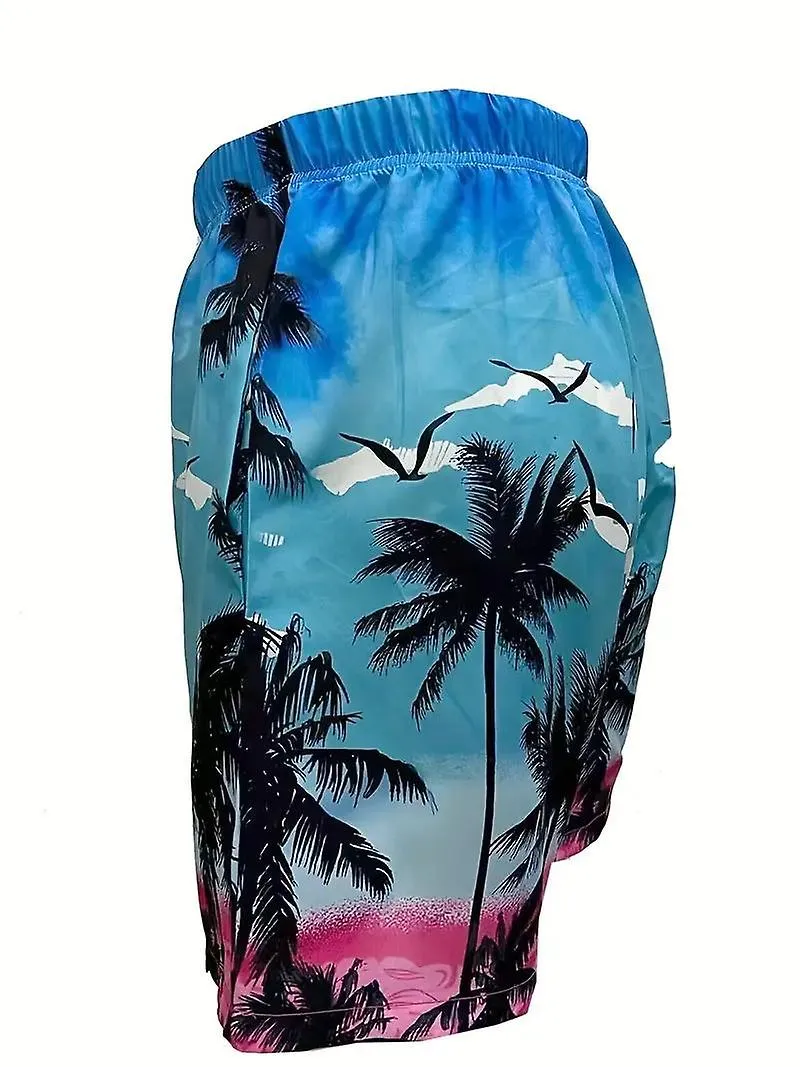 Cocotero Patrón Estampado Bañador Hombre Pantalones cortos de playa con cordón de secado rápido para verano