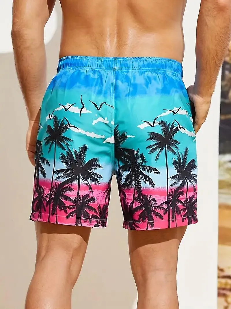 Cocotero Patrón Estampado Bañador Hombre Pantalones cortos de playa con cordón de secado rápido para verano