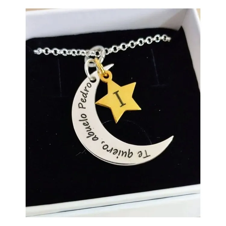 Colgante personalizado luna con estrella plata de ley bañado en oro
