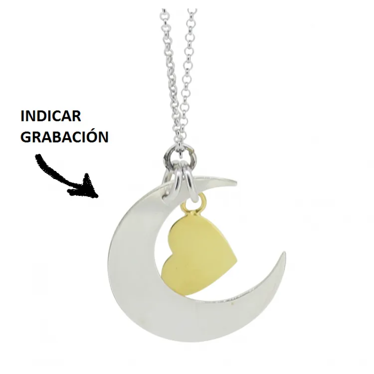 Colgante personalizado luna con estrella plata de ley bañado en oro