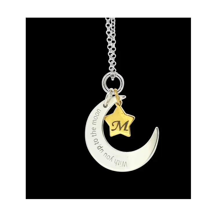 Colgante personalizado luna con estrella plata de ley bañado en oro