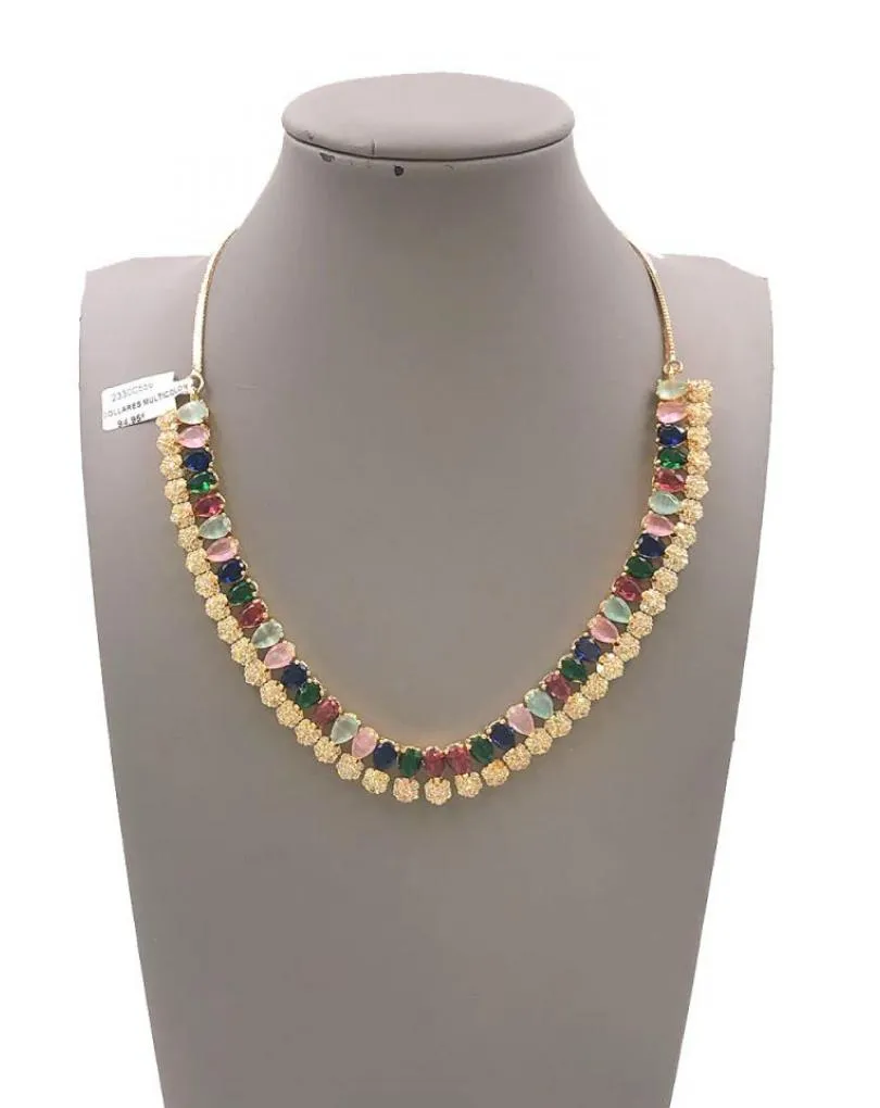 COLLARES DE PEDRERIA MULTICOLOR CON FLORECITAS DE CIRCONITAS