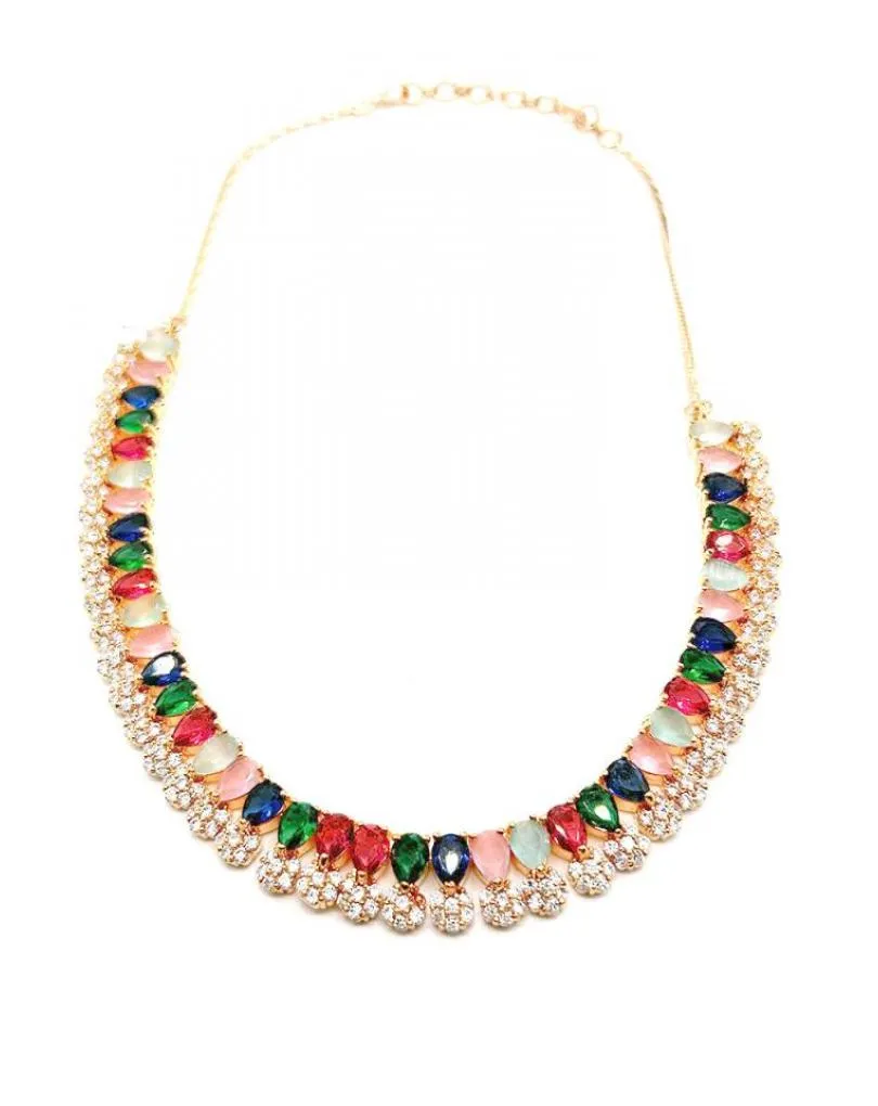COLLARES DE PEDRERIA MULTICOLOR CON FLORECITAS DE CIRCONITAS