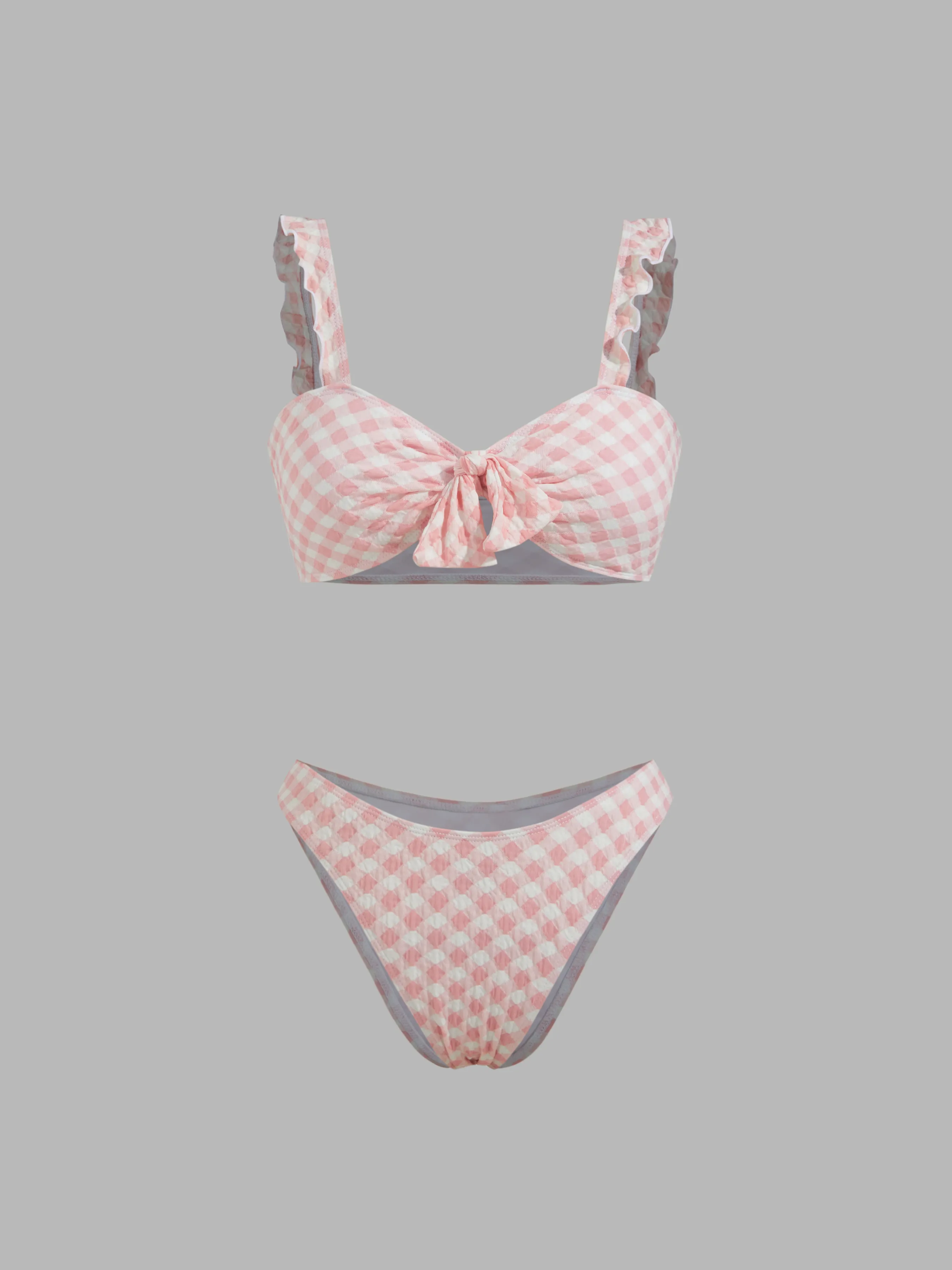 Conjunto de Bikini con Ribete de Lechuga a Cuadros