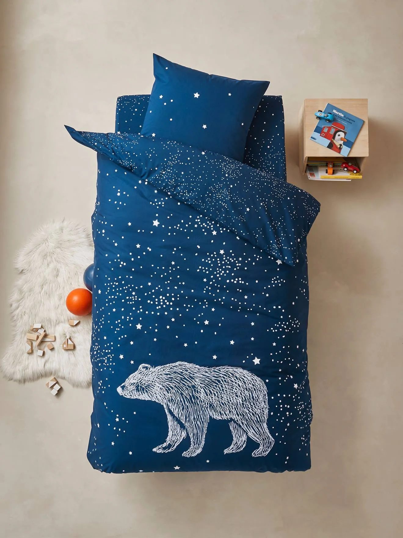 Conjunto de funda nórdica con detalles fluorescentes + funda de almohada infantil Ours Polaire