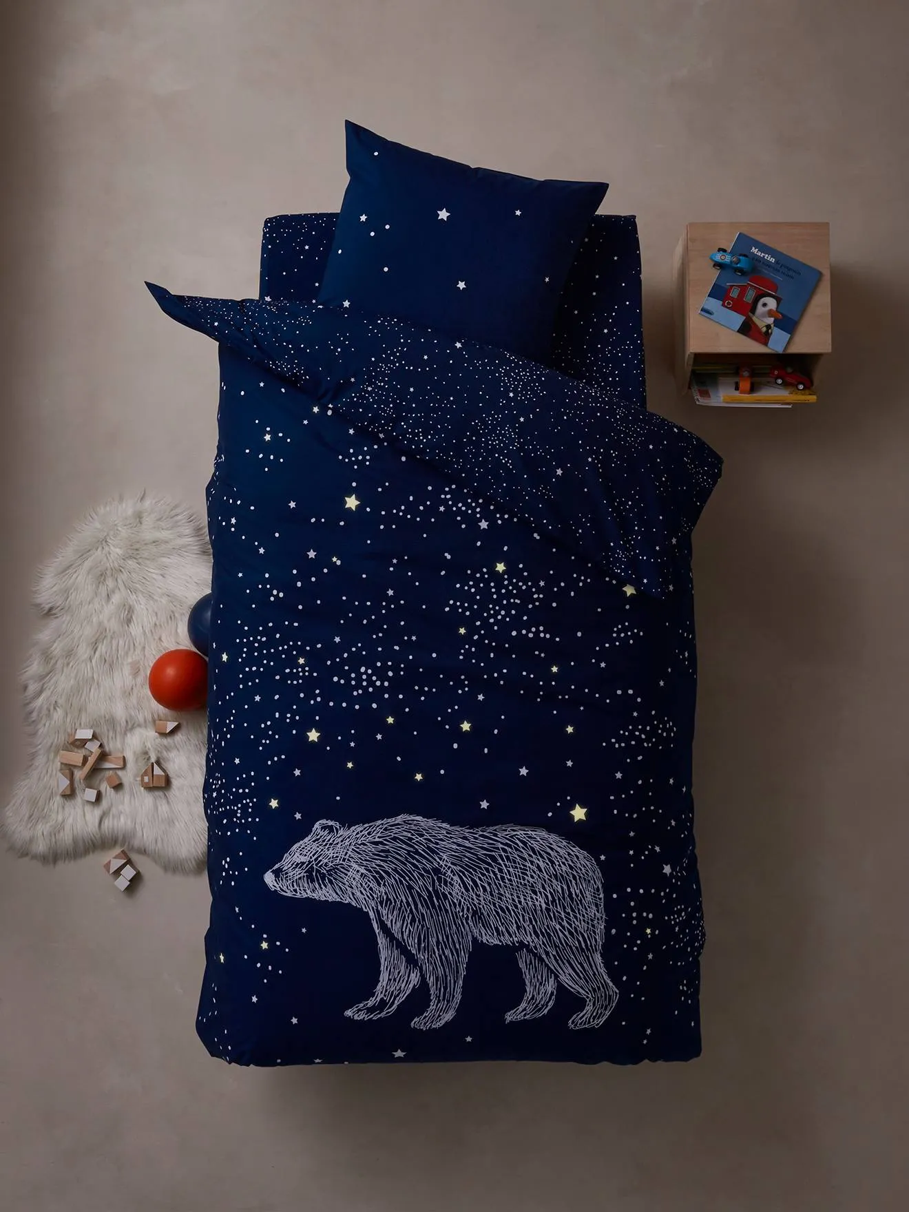 Conjunto de funda nórdica con detalles fluorescentes + funda de almohada infantil Ours Polaire