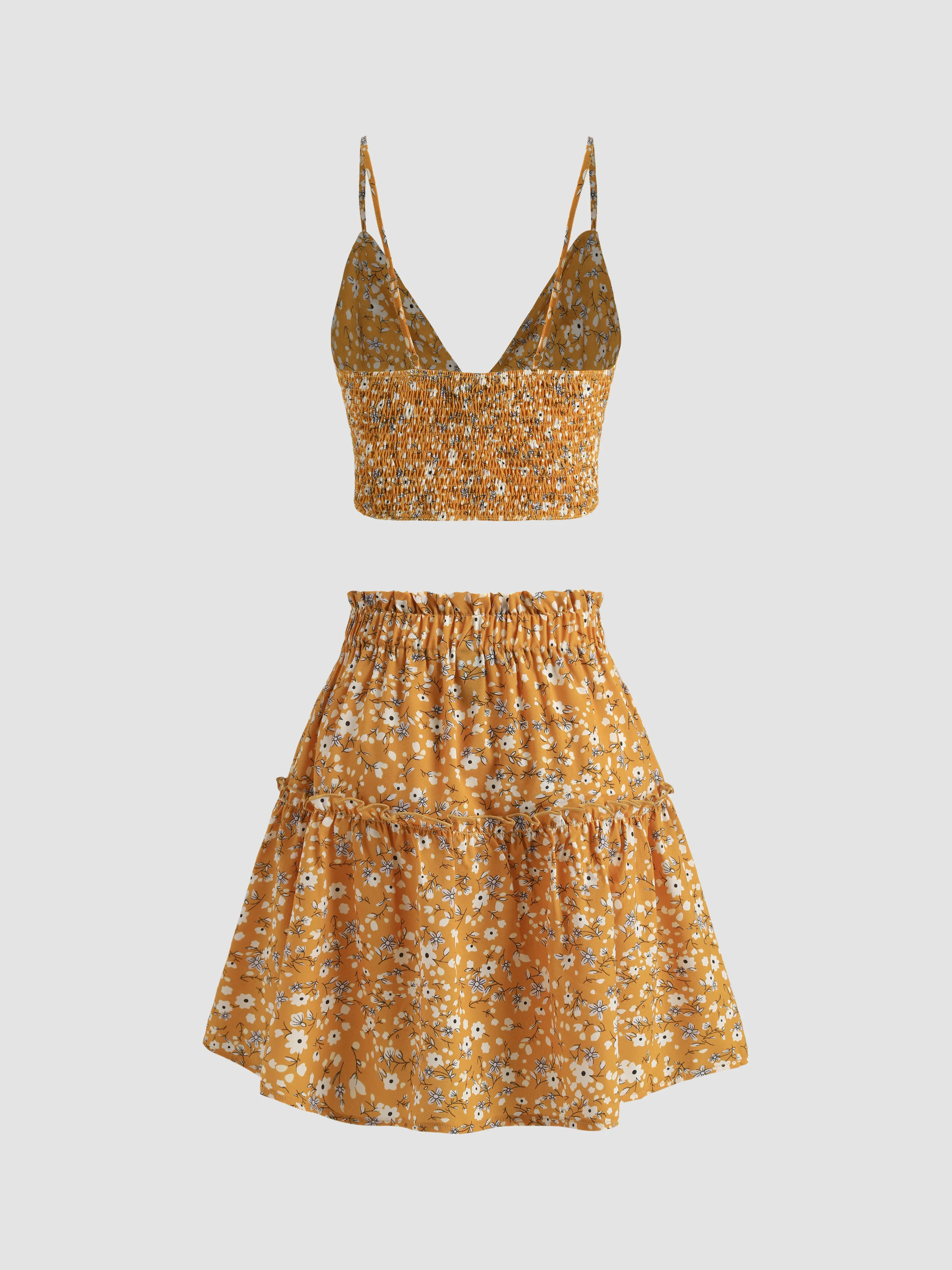  Conjunto de Top de Tirantes y Falda con Estampado Floral Diminuto
