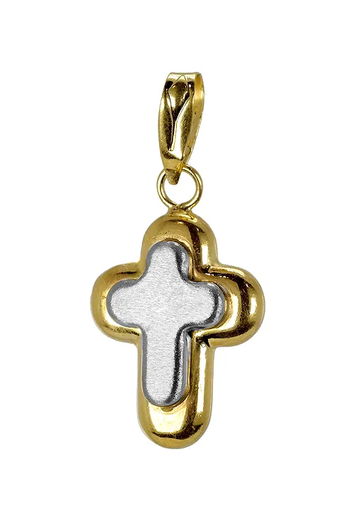 Cruz de oro bicolor 18 ktes, colgante para mujer o chica 002_6621CR