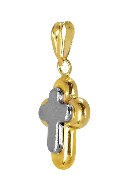 Cruz de oro bicolor 18 ktes, colgante para mujer o chica 002_6621CR