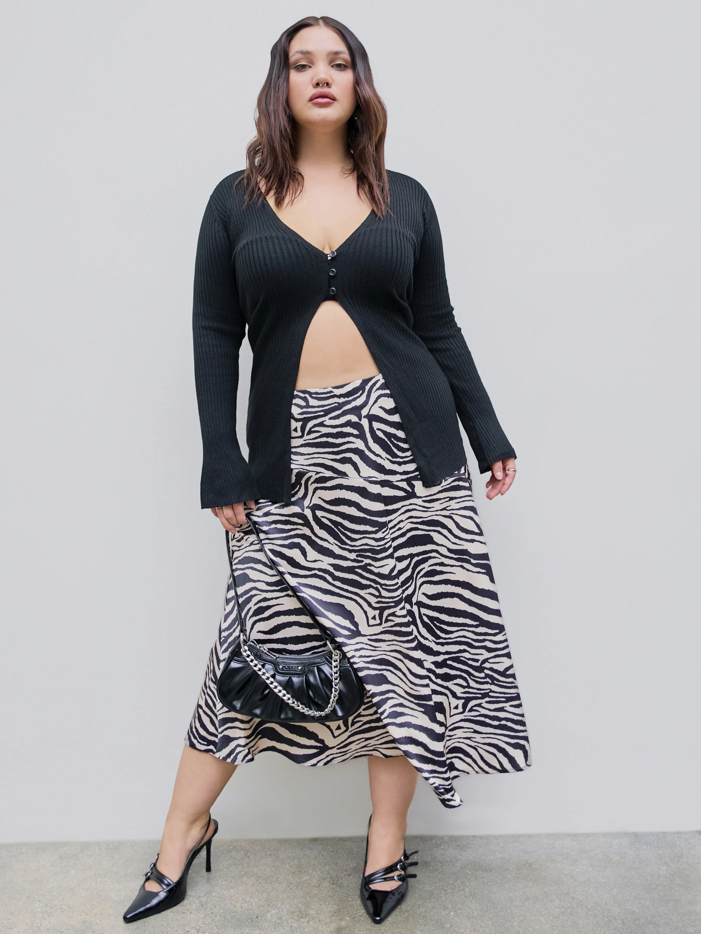  Cárdigan de Punto con Botones y Cuello en V de Mezcla de Lana Curvy