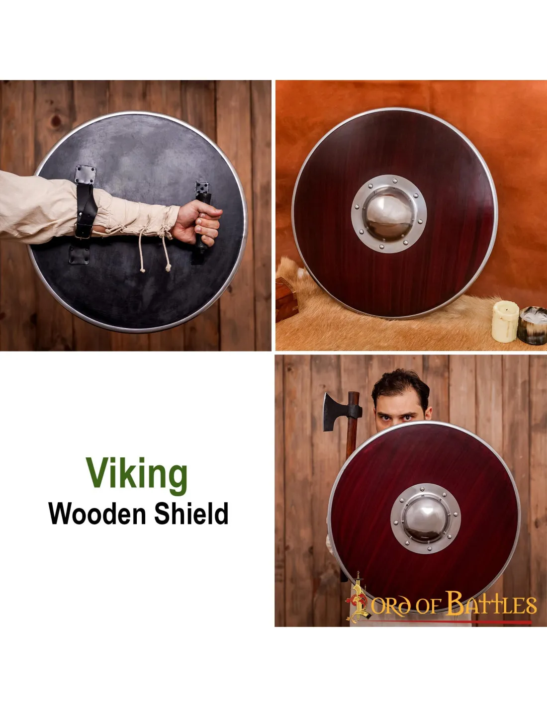 Escudo Guerrero Vikingo funcional en madera y acero (54,5 cm.)