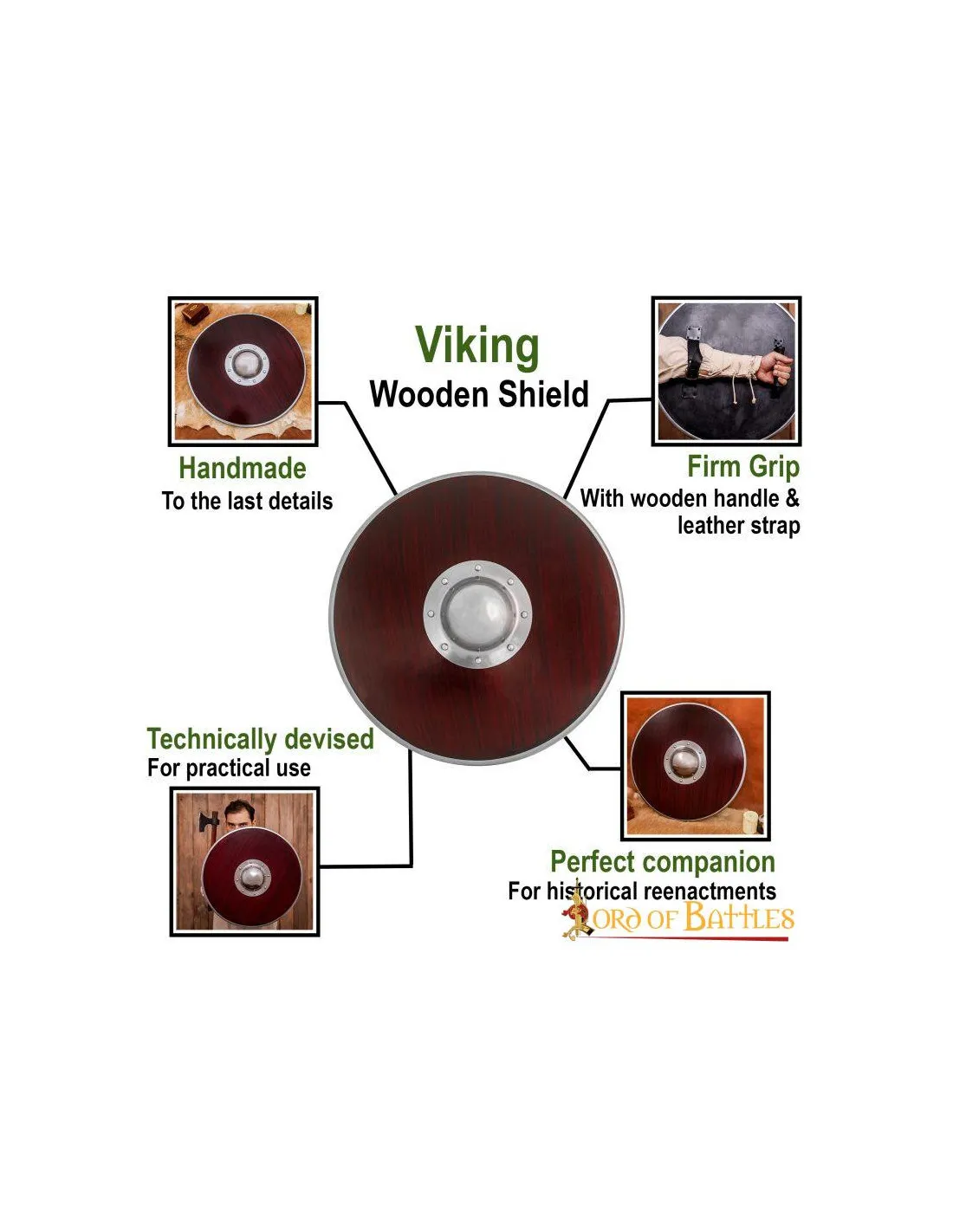 Escudo Guerrero Vikingo funcional en madera y acero (54,5 cm.)
