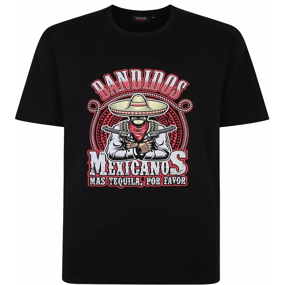 Espionage Espionage Camiseta de algodón con cuello redondo estampado de bandidos de talla grande para hombre