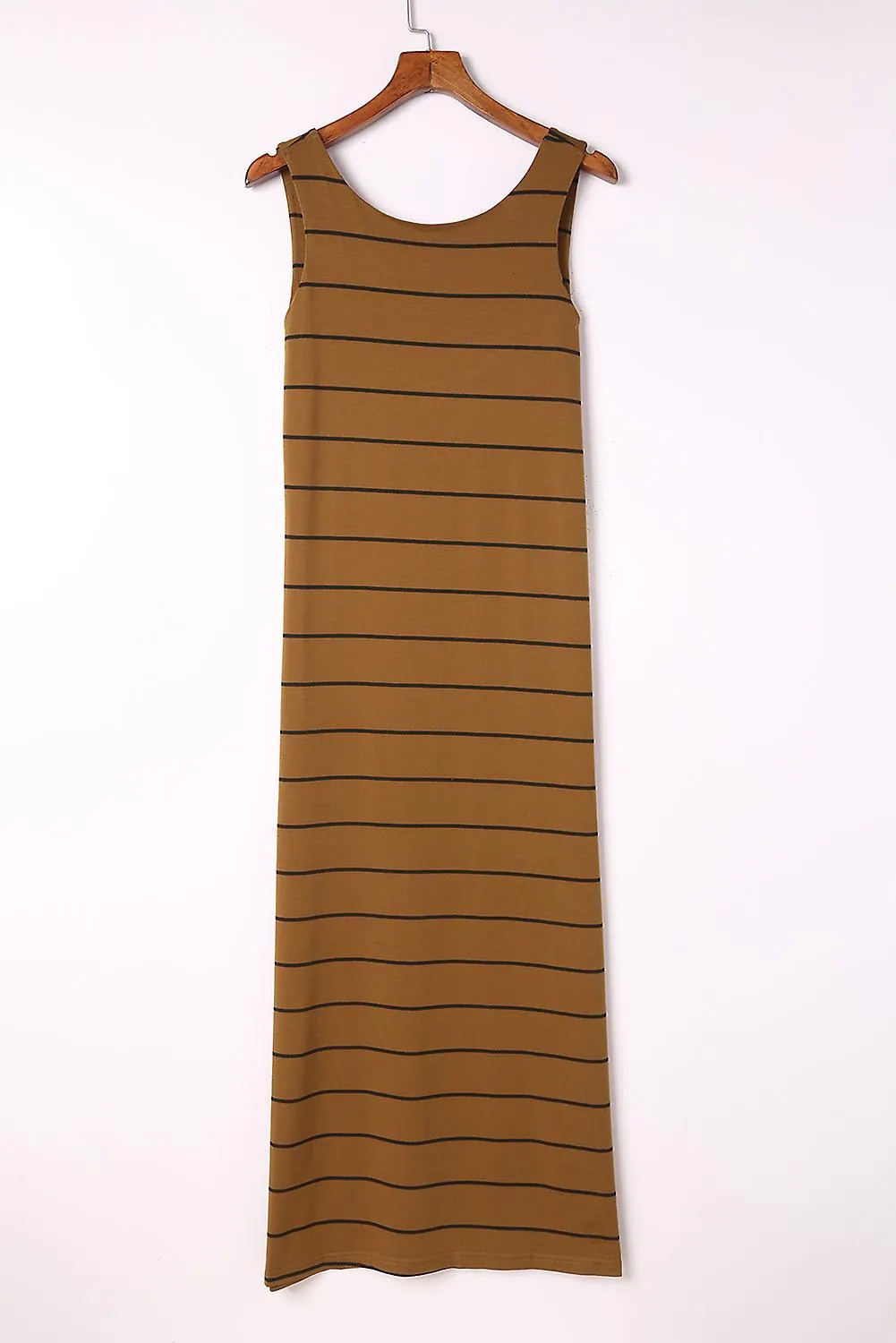 Estampado de rayas marrones para mujer Vestido maxi sin mangas con aberturas