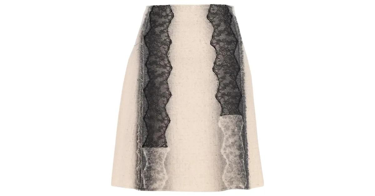 Falda de encaje guipur Bottega Veneta en lana color crema Blanco Crudo 