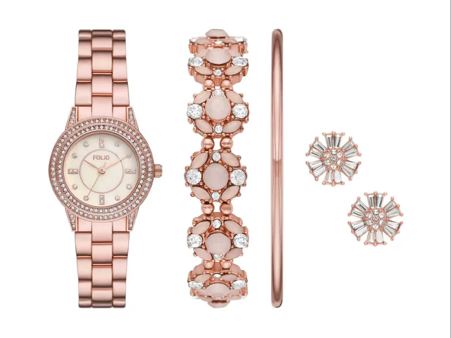 Folio Fmdfl 2044 Oro Rosa Reloj Dama Set 4 Pzas Dama          (010)