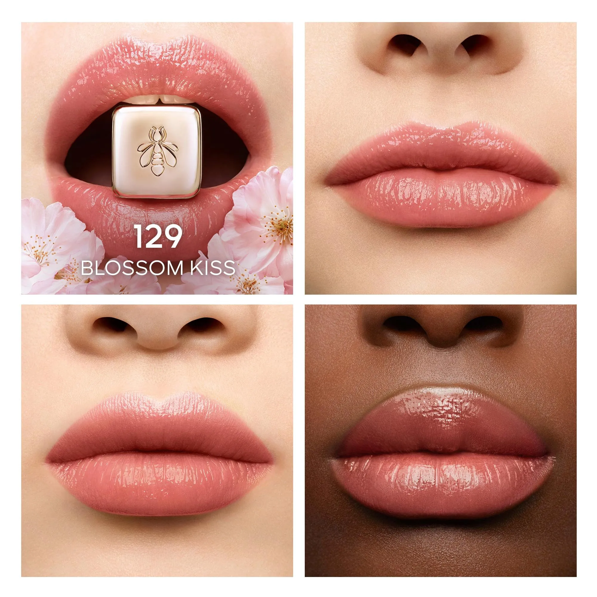 GUERLAIN KISSKISS BEE GLOW BáLSAMO CON COLOR INFUSIONADO MIEL 98 ORIGEN NATURAL EN   129 BLOSSOM KISS