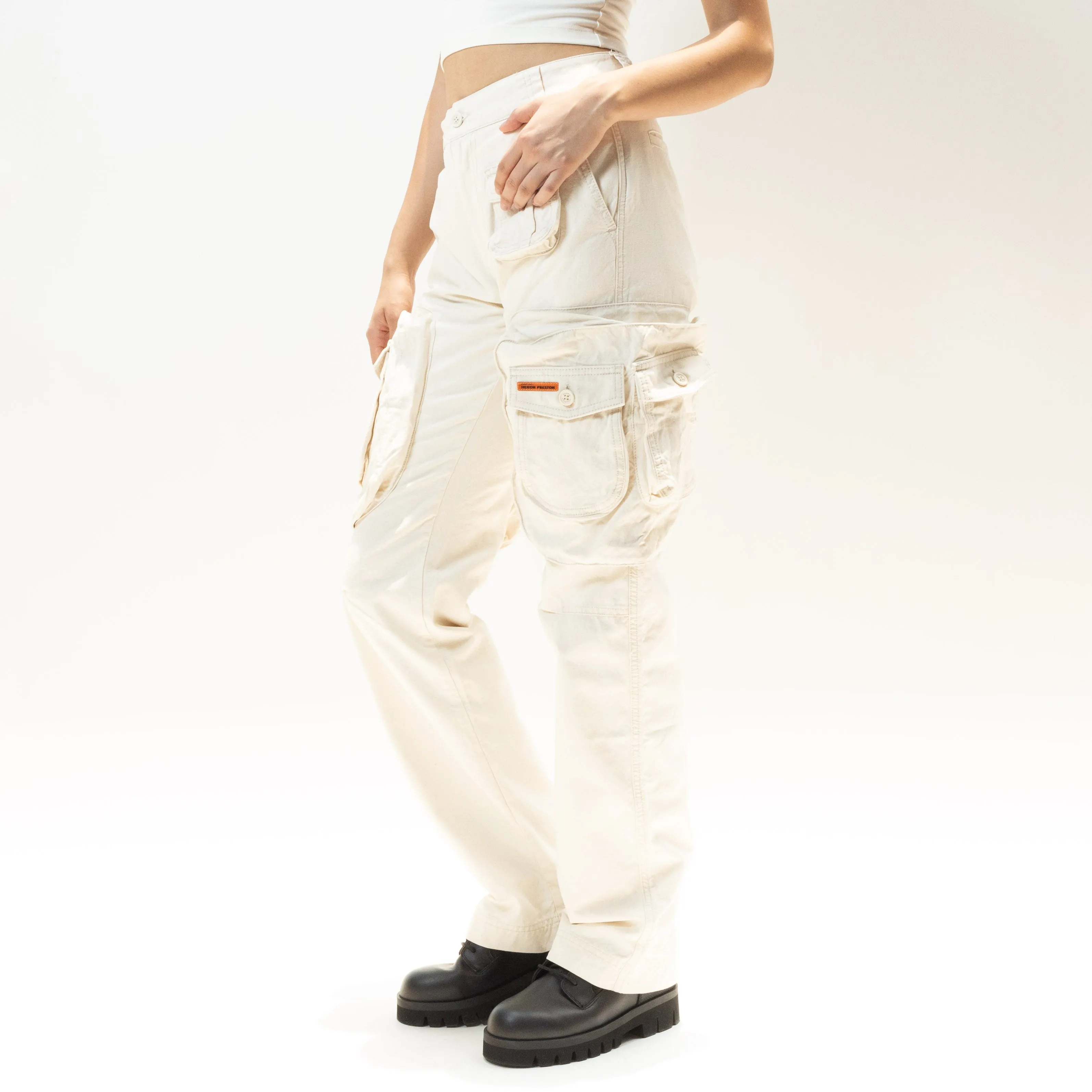 HERON PRESTON EXRAY CANVAS CARGO PANTS WHITE NO COLOR