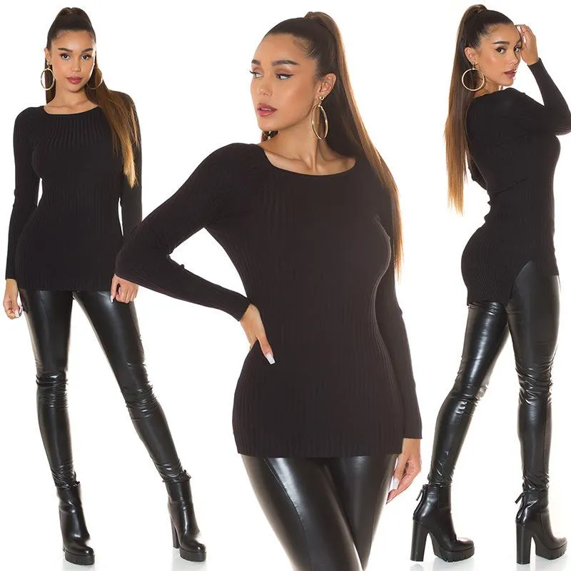 Jersey de punto con canalé negro