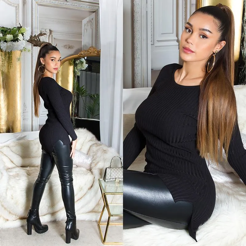 Jersey de punto con canalé negro