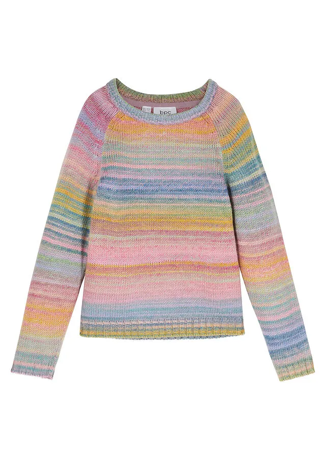 JERSEY DE PUNTO CON EFECTO SPACEDYE PARA NIñA ROSAAZUL CON RAYAS HORIZONTALES