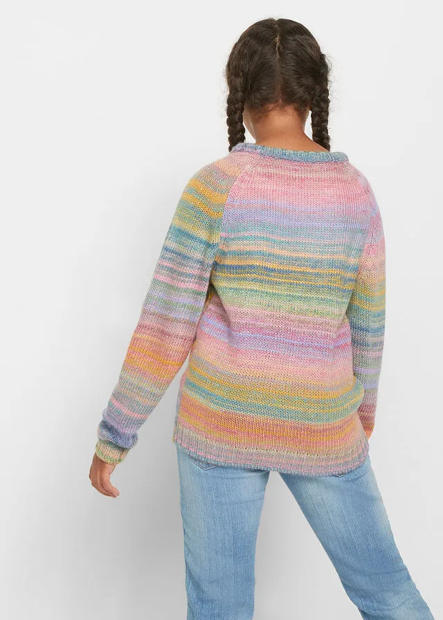 JERSEY DE PUNTO CON EFECTO SPACEDYE PARA NIñA ROSAAZUL CON RAYAS HORIZONTALES