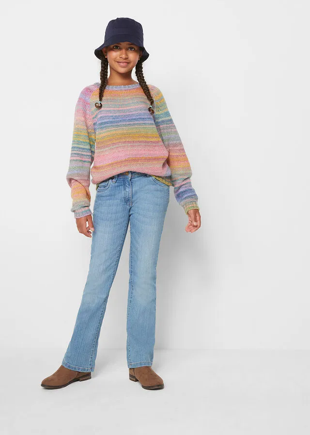 JERSEY DE PUNTO CON EFECTO SPACEDYE PARA NIñA ROSAAZUL CON RAYAS HORIZONTALES