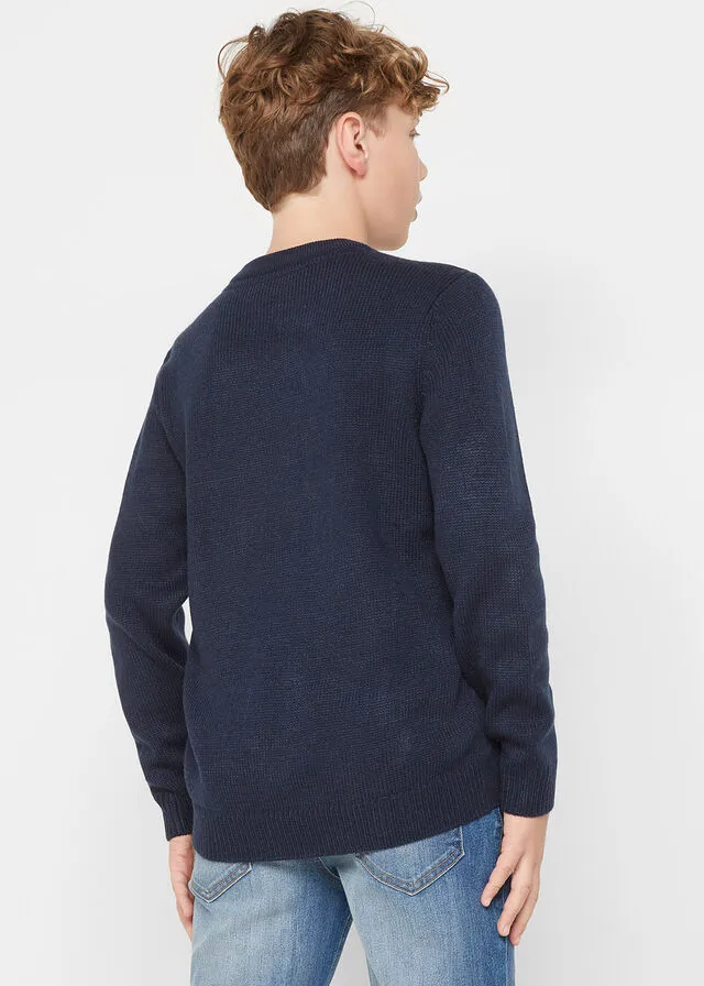 Jersey de punto con estampado invernal para niños Azul marino + azul claro