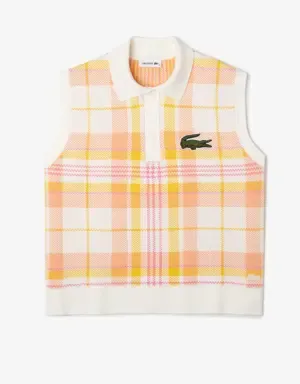 Lacoste Polo de mujer Lacoste sin mangas en algodón ecológico de cuadros