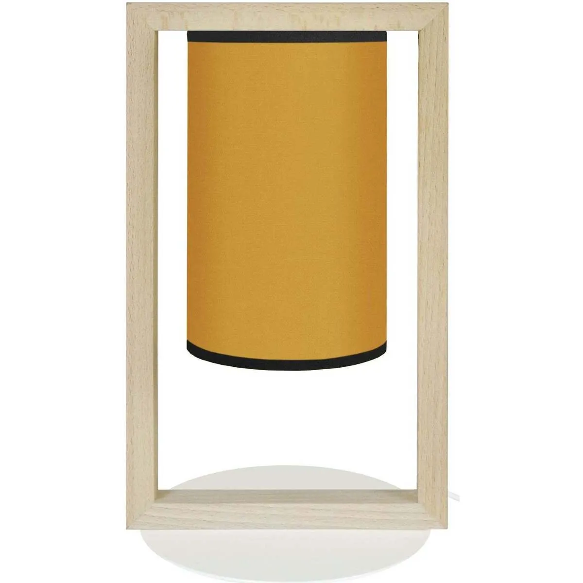 lámpara de noche redondo madera natural y amarillo