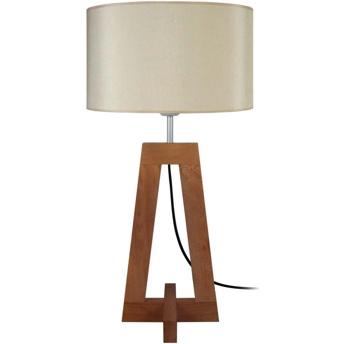 lámpara de noche redondo madera oscura y crema