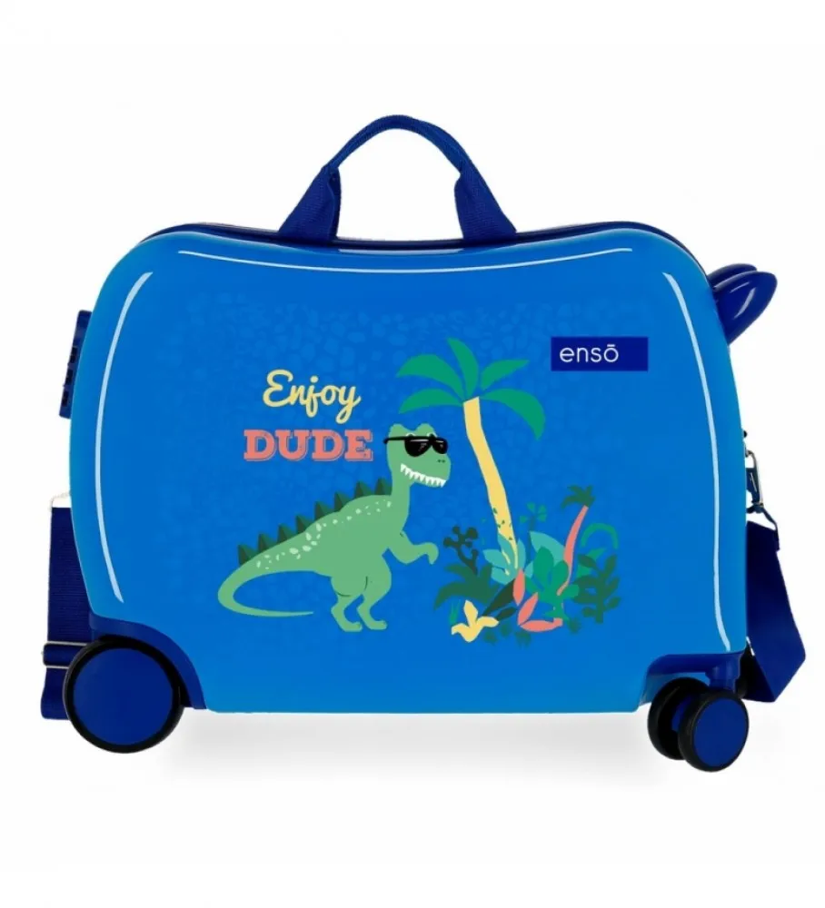 MALETA INFANTIL 2 RUEDAS MULTIDIRECCIONALES ENSO DINO AZUL 38X50X20CM