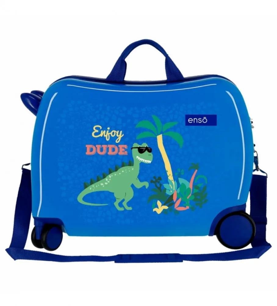 MALETA INFANTIL 2 RUEDAS MULTIDIRECCIONALES ENSO DINO AZUL 38X50X20CM