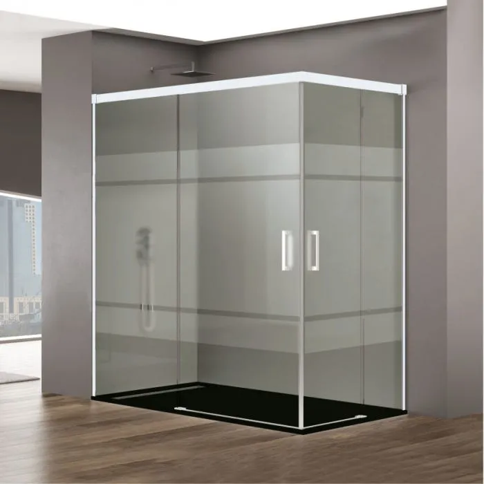Mampara de ducha Basic frost plus angular perfilería blanca 2 fijo + 2 corredera 110x70x195 GME