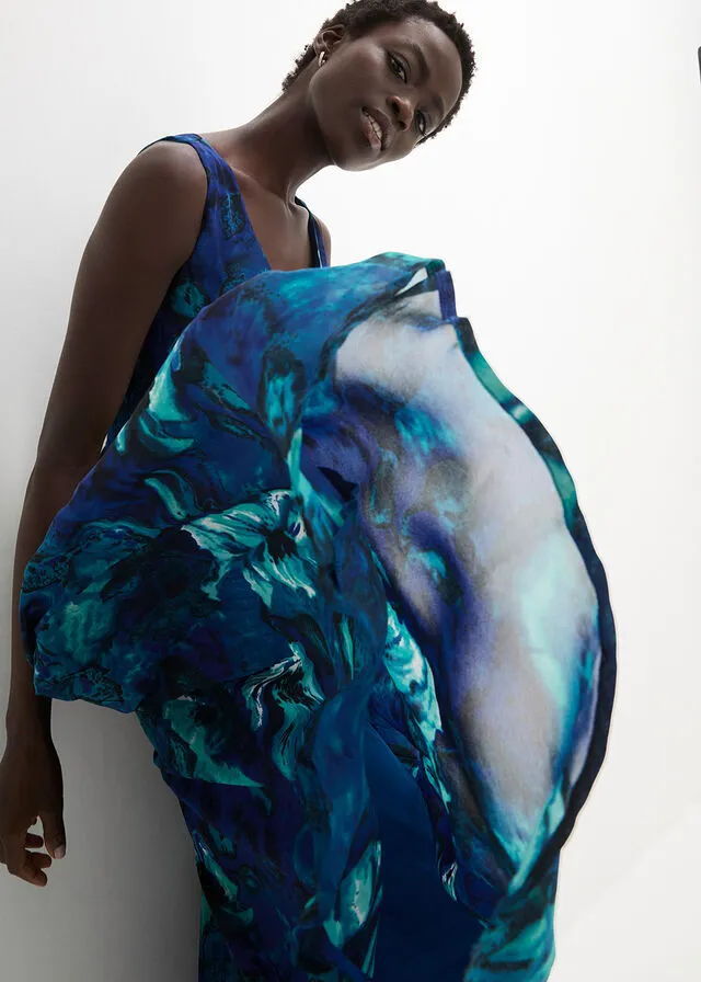Maxivestido con estampado tropical Azul de flores