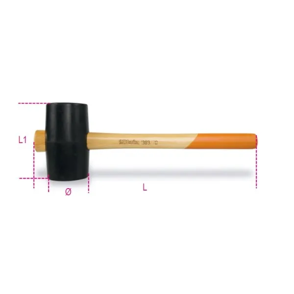 Maza con cabeza de caucho duro, mango de madera