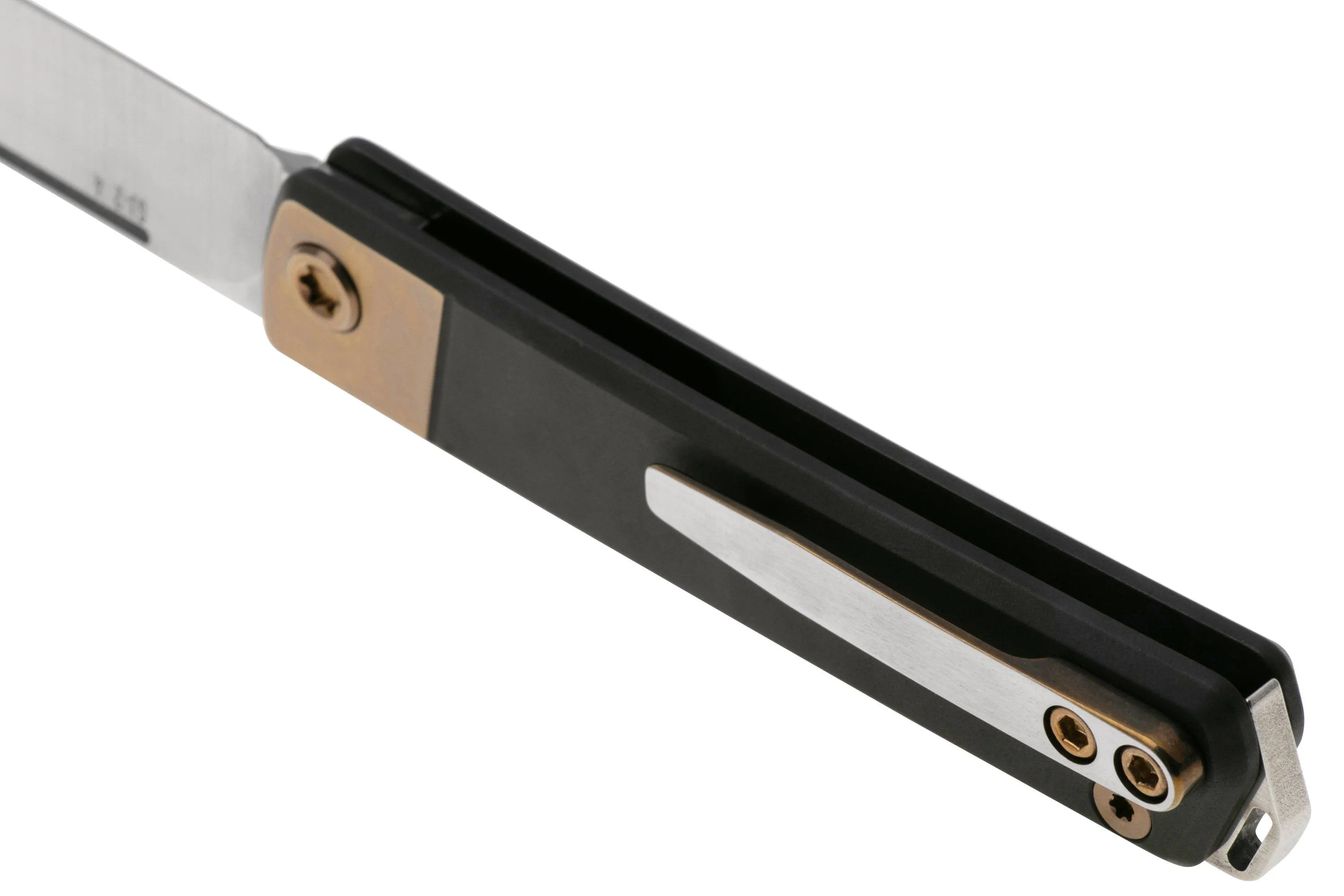 MEDFORD GENTLEMAN JACK 24GJ02, TUMBLED S45VN DROPPOINT BLADE, BLACK HANDLE, BRONZE BOLSTER, NAVAJA SLIPJOINT