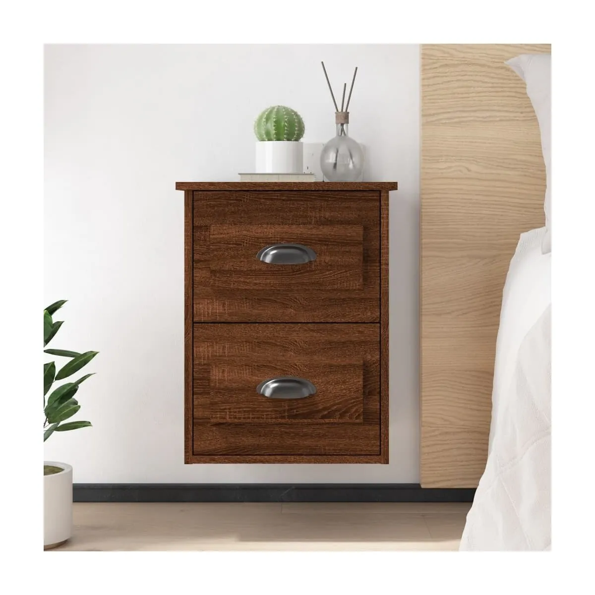 Mesita de noche de pared 2 uds marrón rob;e 41,5x36x53cm