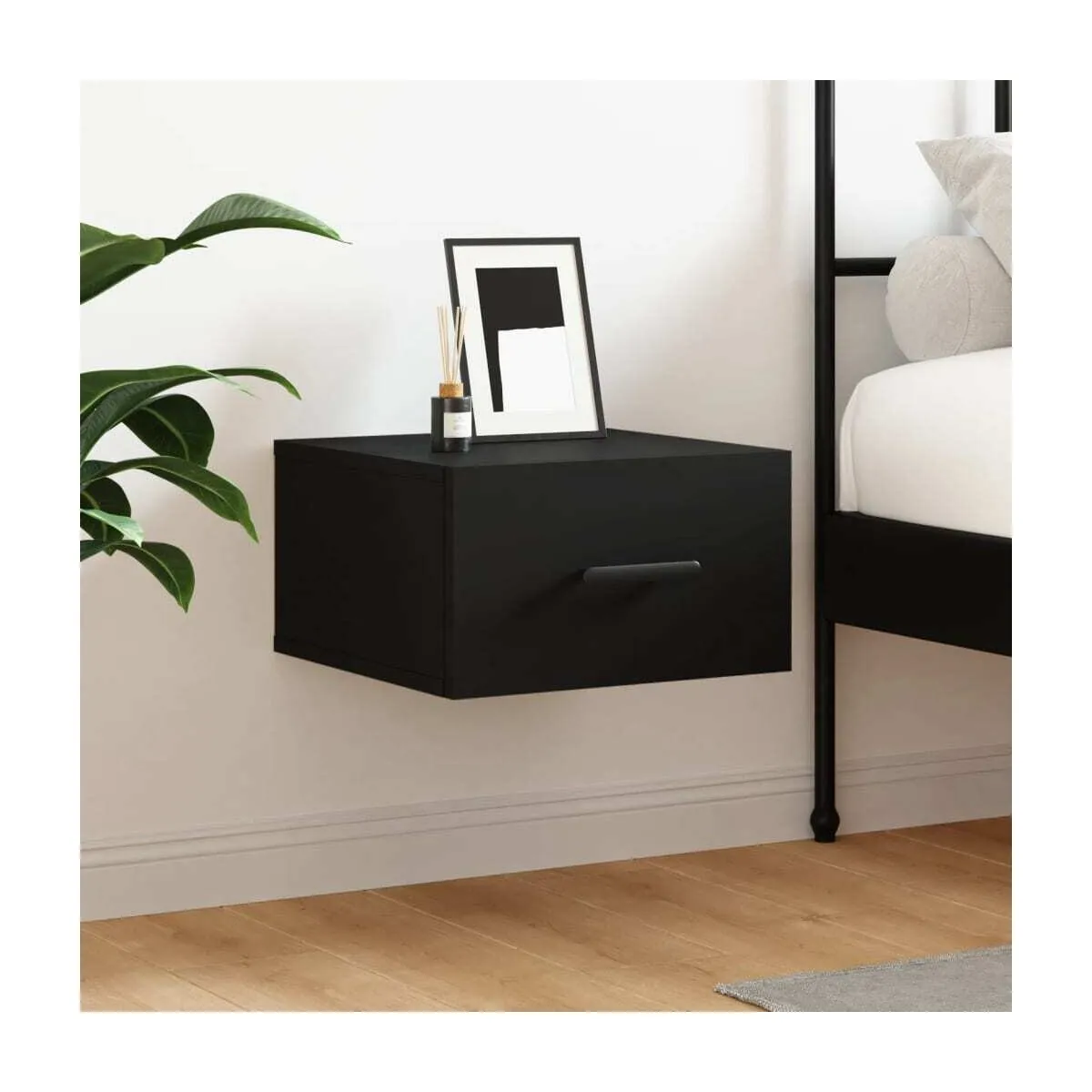Mesita de noche de pared negro 35x35x20 cm