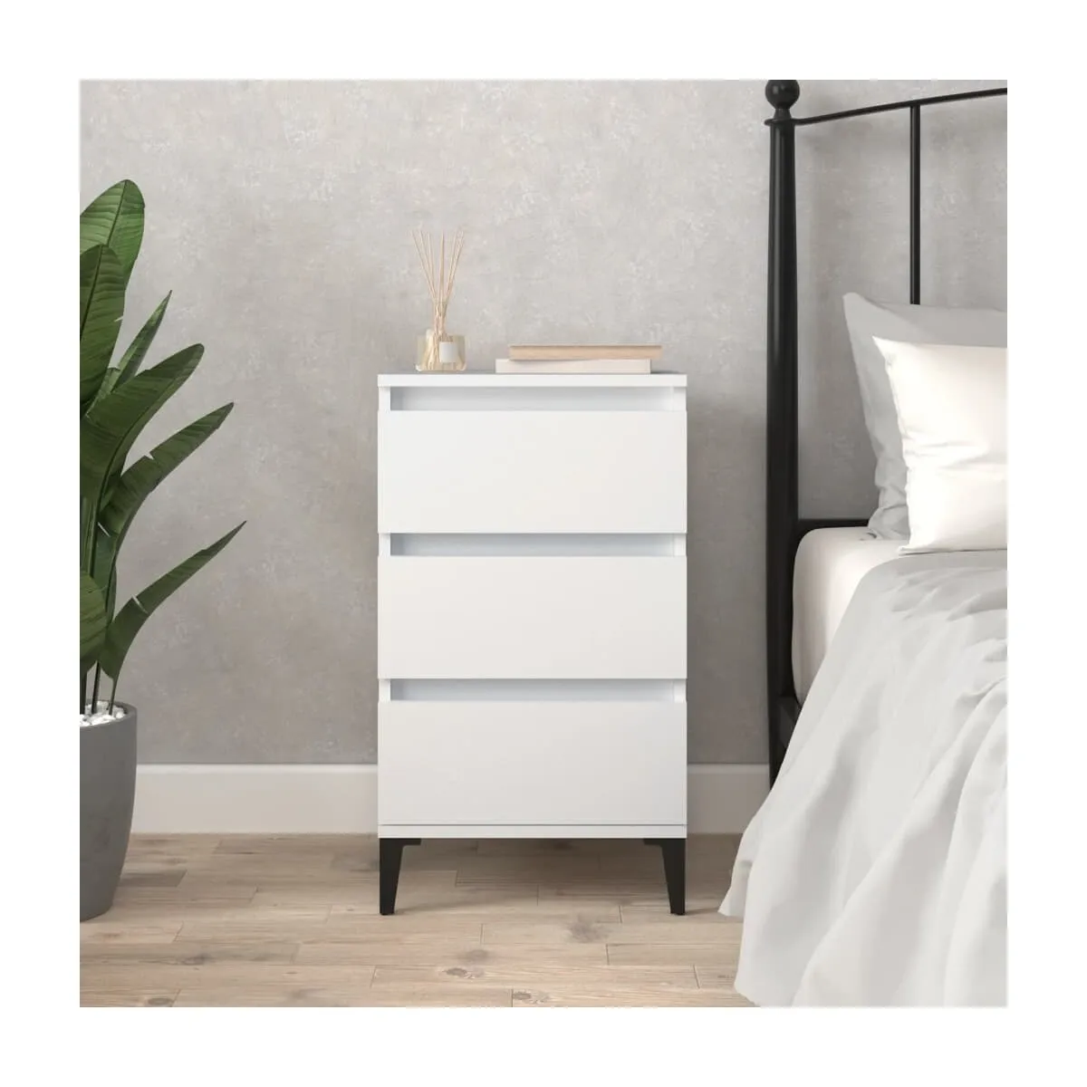 Mesita de noche madera contrachapada blanca 40x35x70 cm