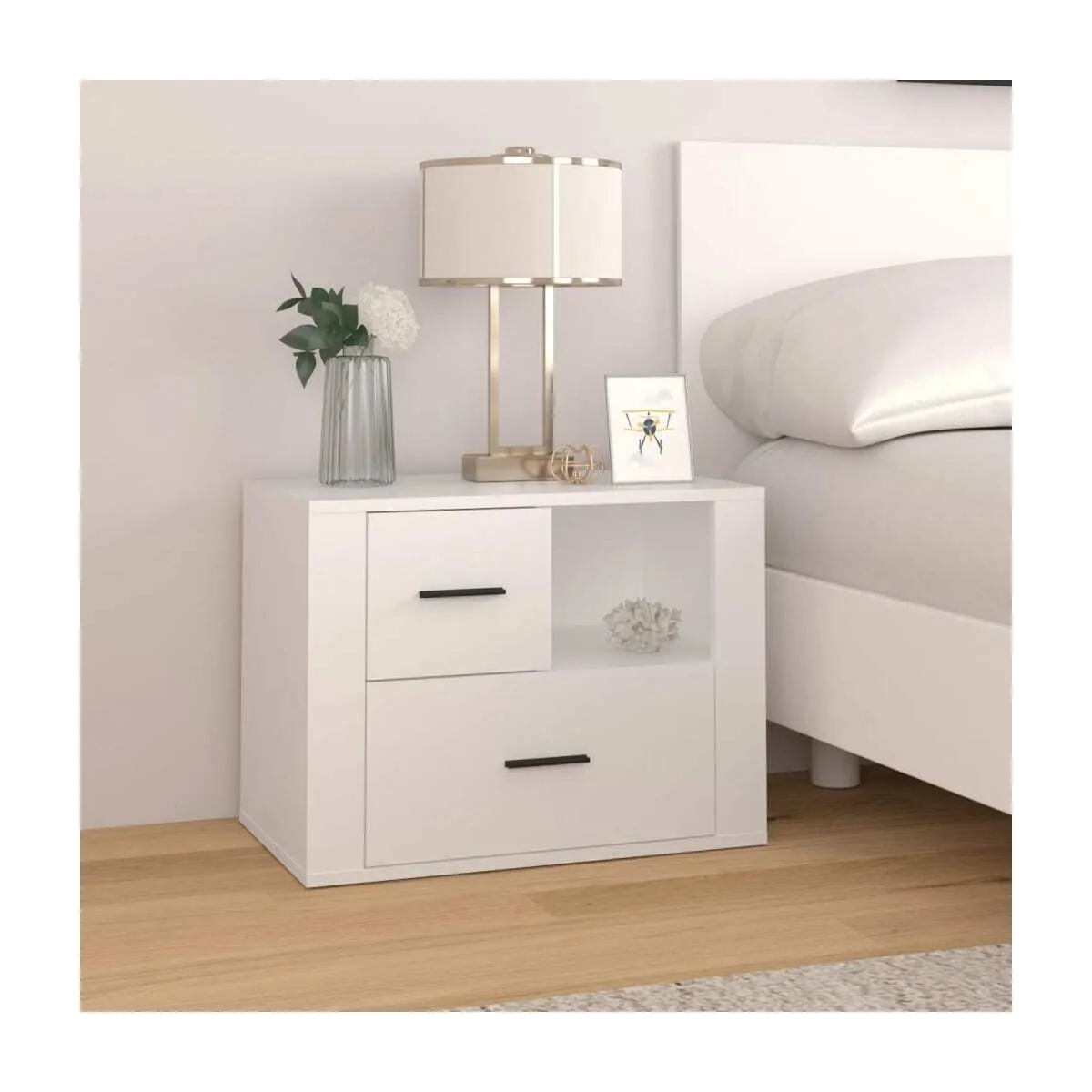 Mesita de noche madera contrachapada blanco 60x36x45 cm