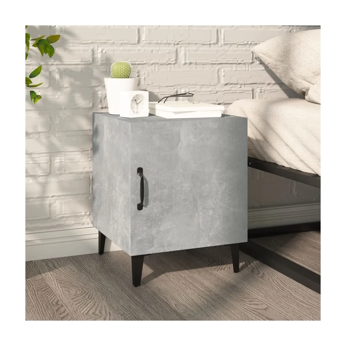 Mesita de noche madera contrachapada gris hormigón