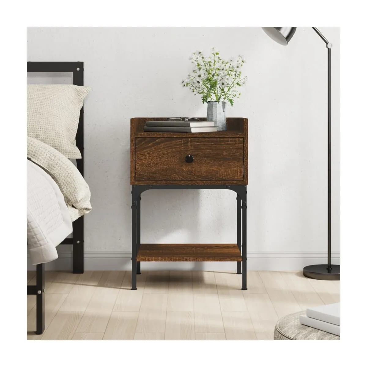 Mesita de noche madera de ingeniería marrón roble 40,5x31x60