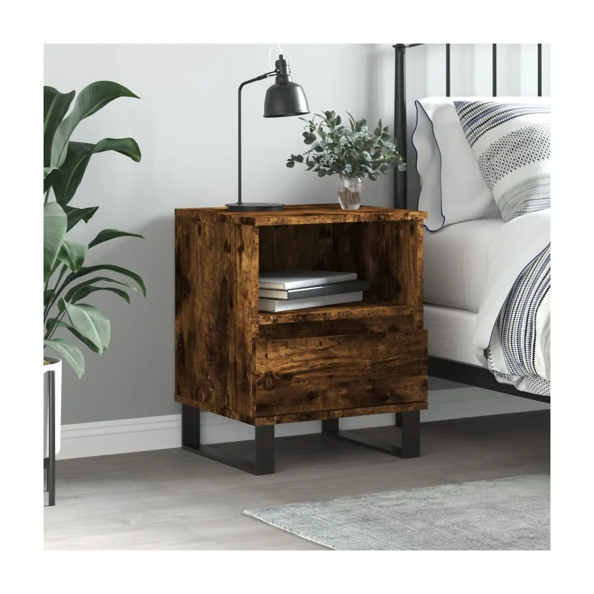 Mesita de noche madera de ingeniería roble ahumado 40x35x50 cm